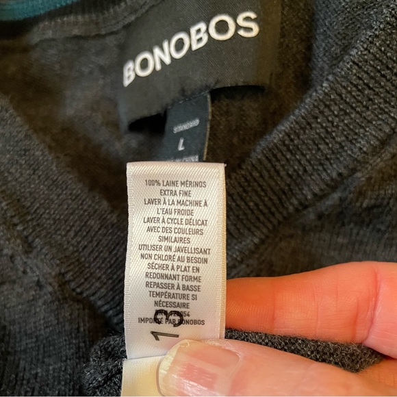 Bonobos Extra Fine Merino Wool Lightweight Sweater Men’s Standard L Gray V-Neck - Picture 5 of 7